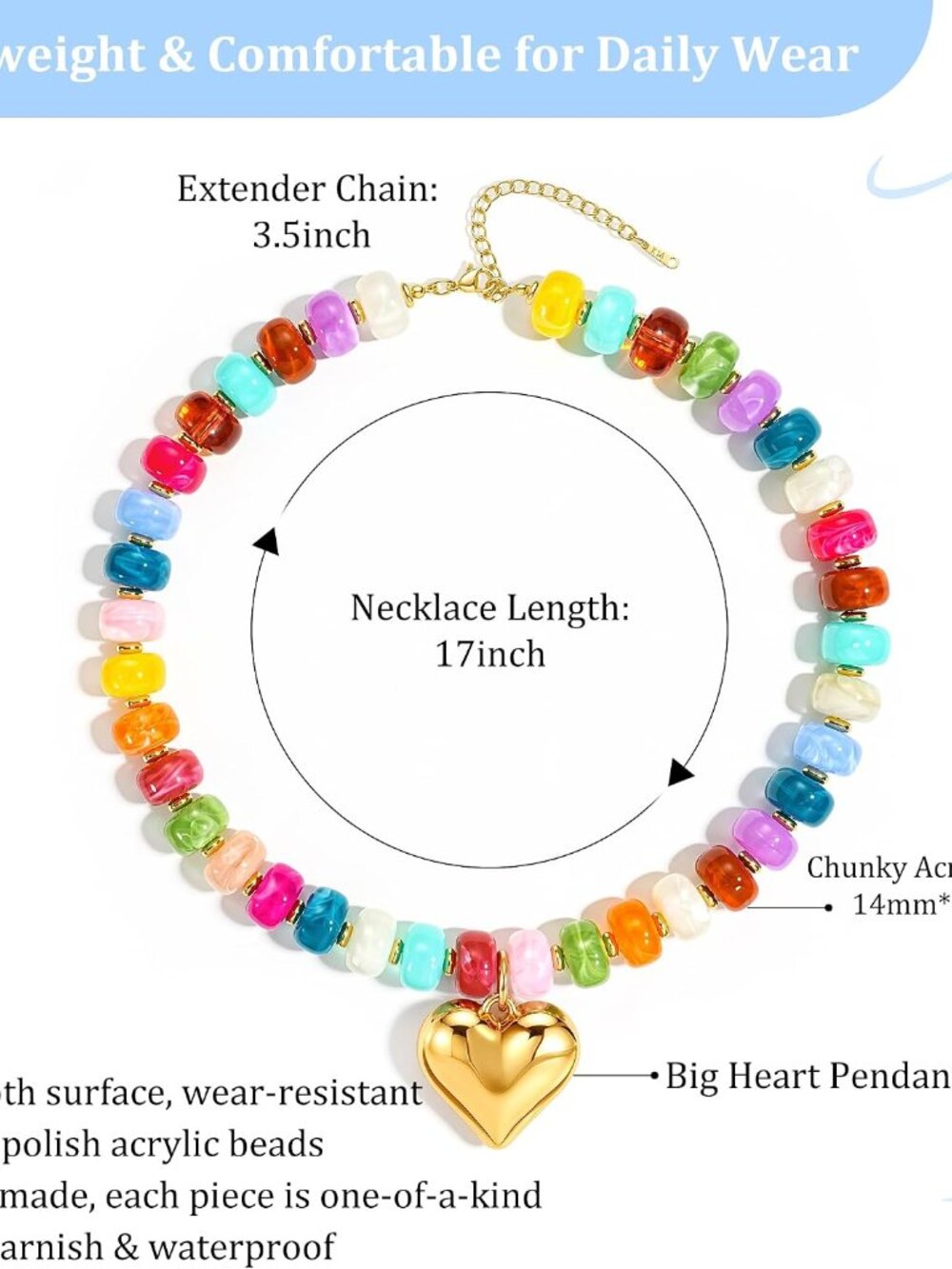 Beaded Necklaces For Women - Colorful Acrylic Beaded Chunky Necklace | Adjustabl View 5
